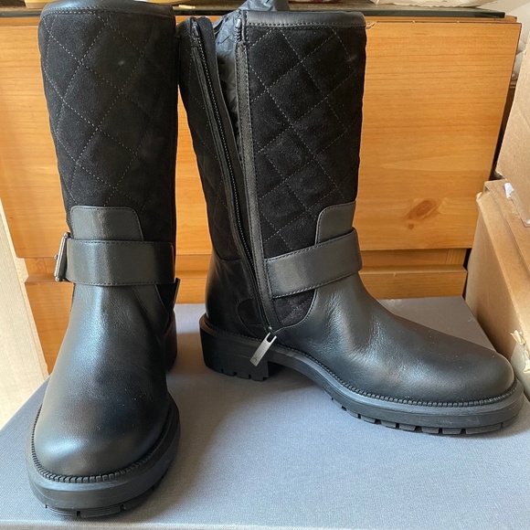 AQUATALIA 7.5 LILA BLACK LEATHER QUILTED SUEDE MOTO ANKLE BOOTS - Picture 3 of 12